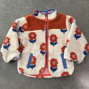 Mini Boden Colorful Floral Sherpa Fleece Full Zip Winter Youth Jacket 2-3Y